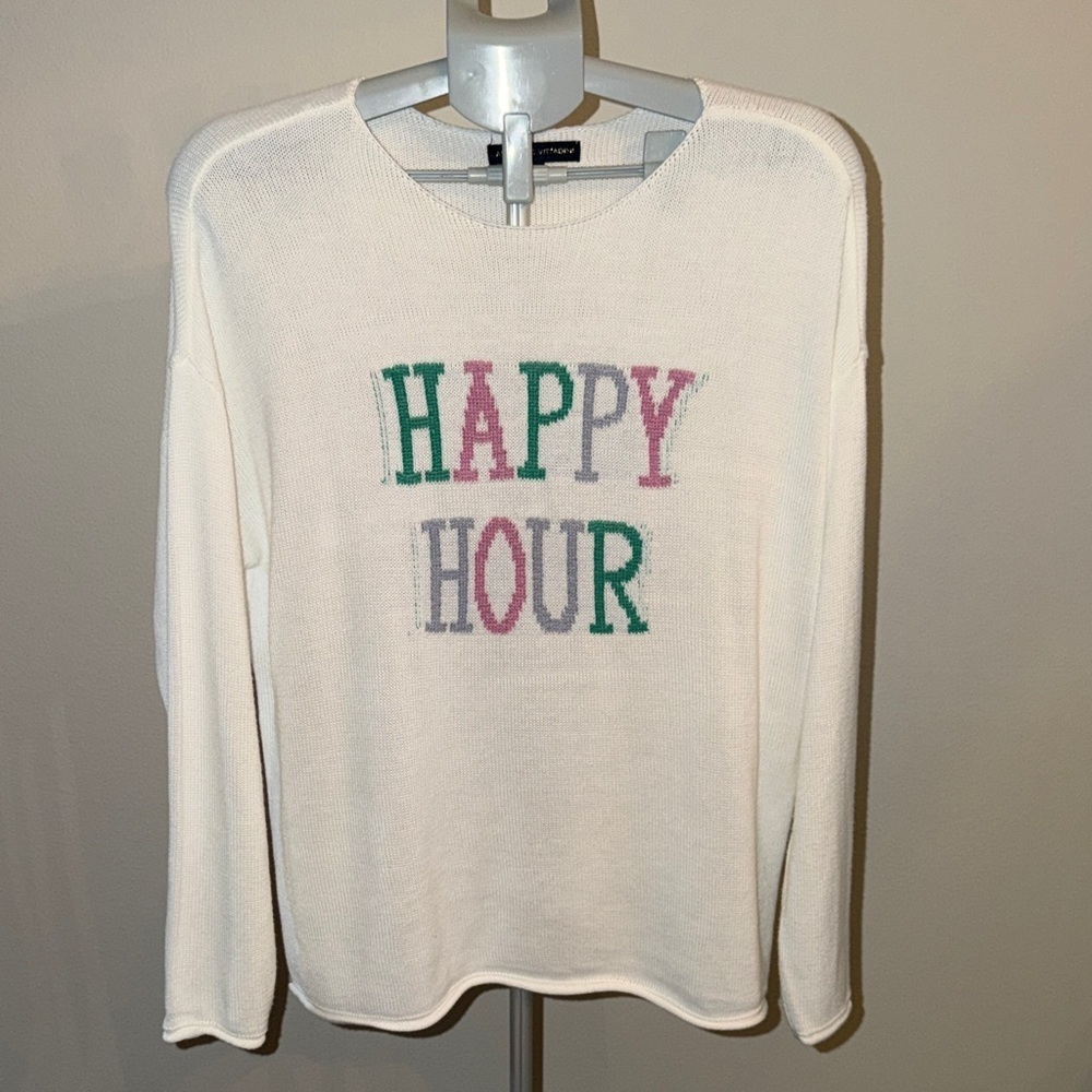 Adrienne Vittadini Happy Hour White Knit sweater